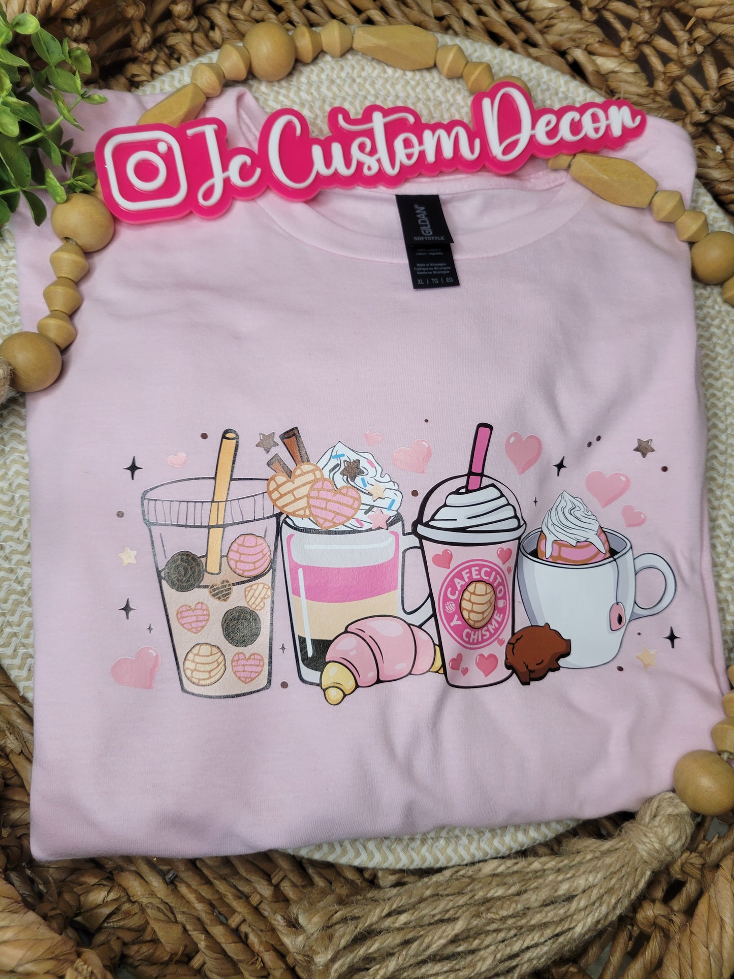 Cafecito Y Chisme Crewneck Shirt-Spanish Cafecito Shirt-Cafecito Crewneck-Pink Latte Shirt