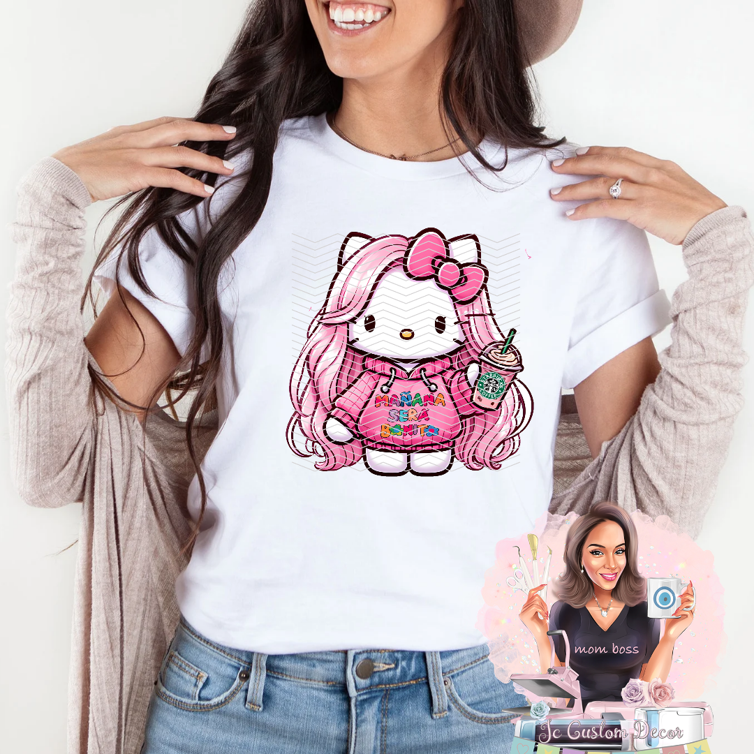 Karol G Kawaii Kitty Shirt-Mañana Sera Bonito Karol G shirt-Pink Karol G Crewneck-Karol G Starbucks shirt-Pink Mańana sera bonito Shirt-Karol G Kitty Shirt