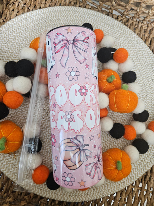 Spooky Season 20oz tumbler-Cute Ghost Tumbler-Pink Ghost Spooky Season Tumbler-Cute Halloween Pink Tumlbler