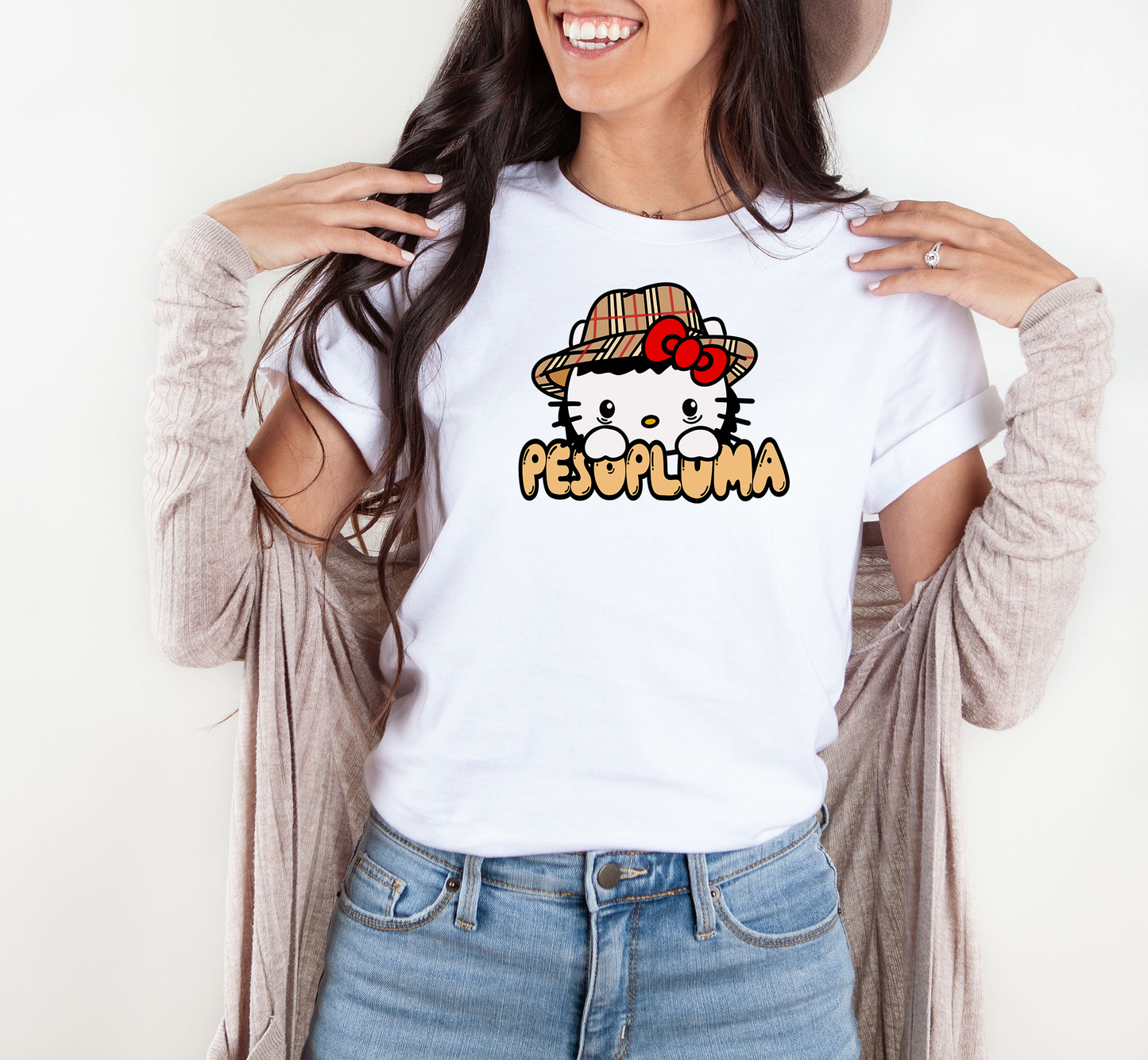 Peso Pluma Shirt-Peso Pluma Kawaii Kitty crewneck-PP Shirt-Peso Pluma Kawaii Shirt