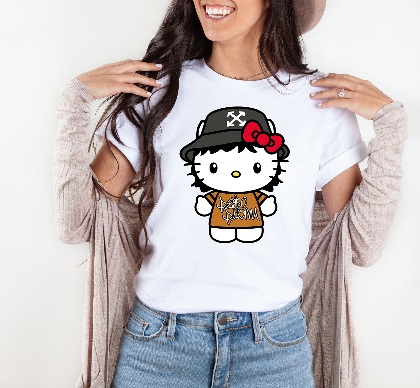 Peso Pluma Shirt-Peso Pluma Kawaii Kitty crewneck-PP Shirt-Peso Pluma Kawaii Shirt