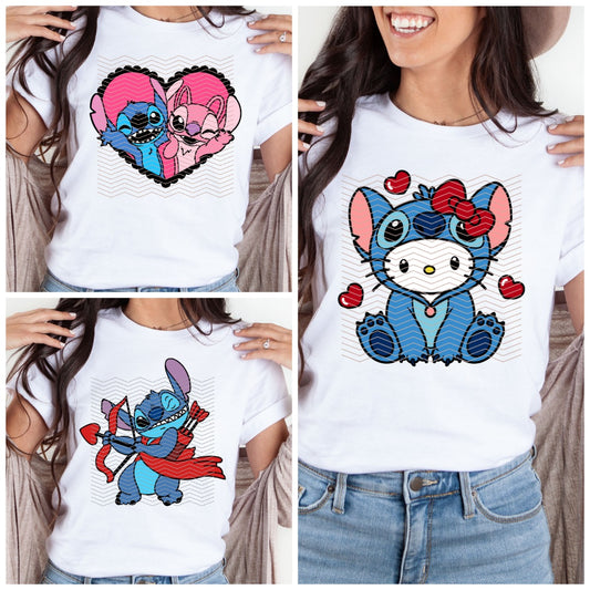 Valentines Day Stitch shirt-Stitch Kitty kawaii shirt-Stitch kitty shirt-Angel and Stitch Valentines crewneck-Cupid Stitch Valentines shirt