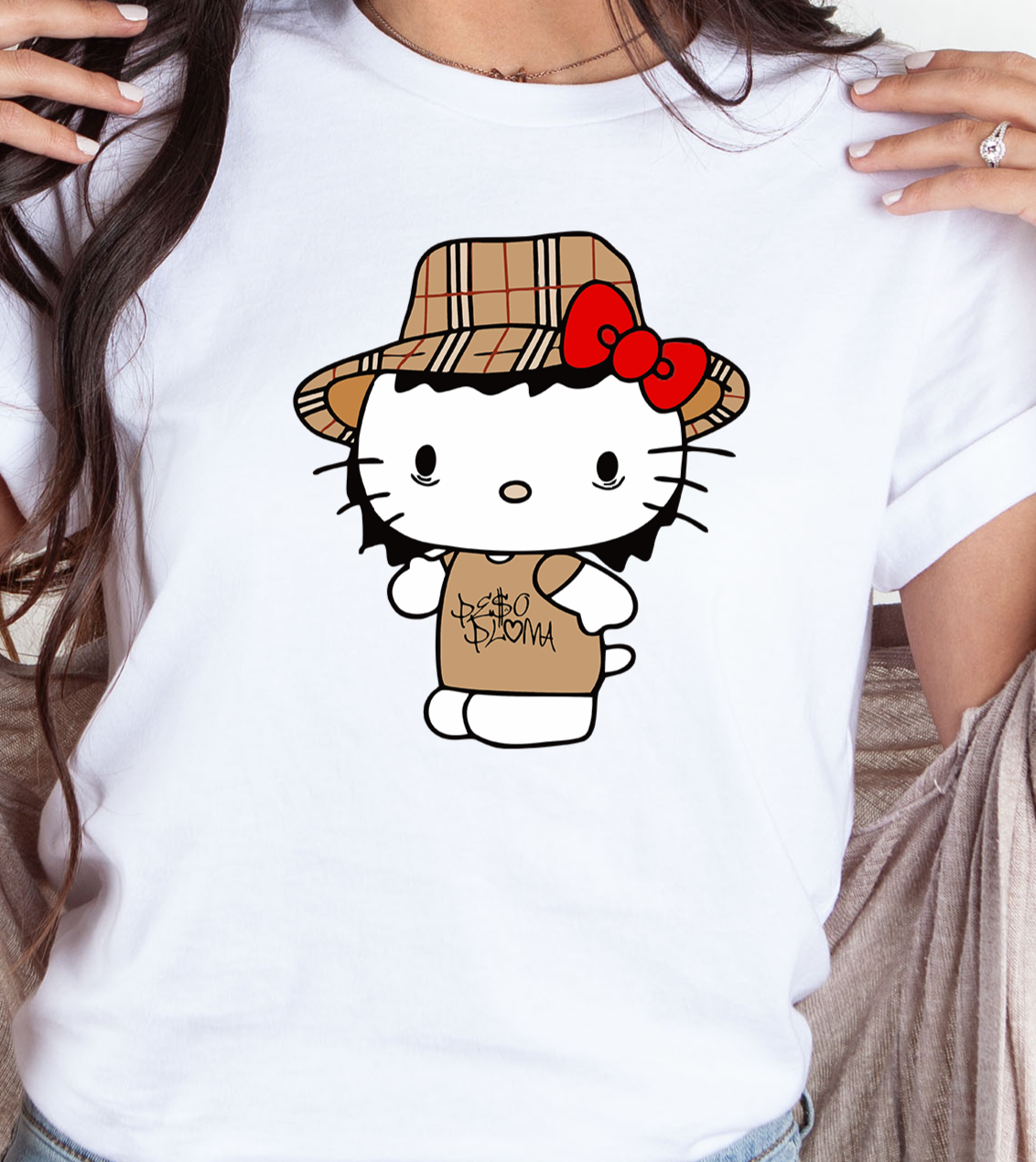 Peso Pluma Kawaii Shirt-Peso Pluma Kawaii Kitty crewneck-PP Shirt-Peso Pluma Kawaii Shirt