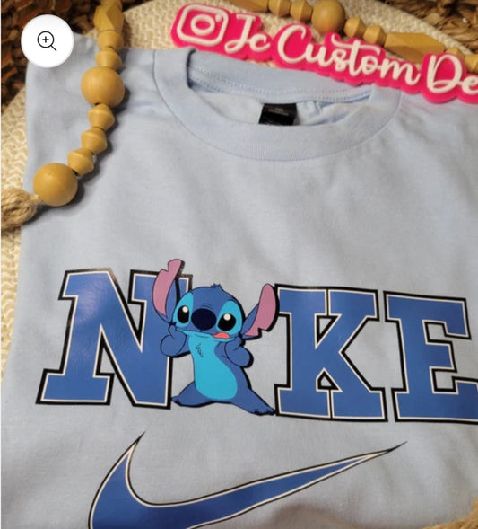 Stitch Swoosh Crewneck-Blue Alien tee-Blue Alien shirt-Alien Swoosh Nike Shirt-Swoosh Stitch Tee