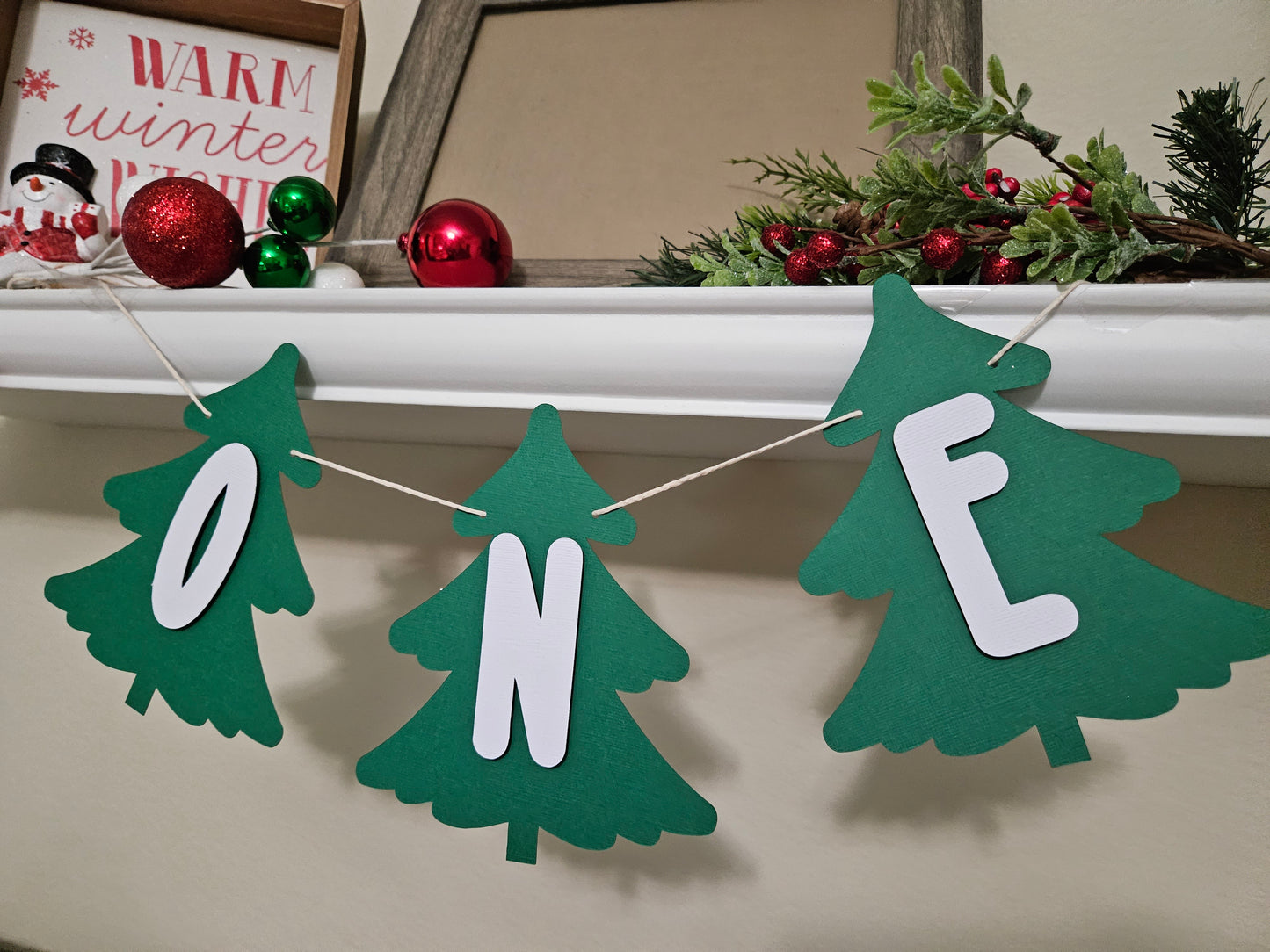 One Christmas Tree highchair banner-One Tree birthday banner-Christmas boy girl one banner