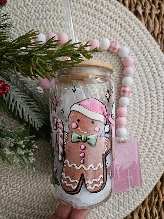 Pink Christmas Coffee Latte Glass can-Pink Christmas Mood Libbey Glass Can-Pink Christmas cups glass