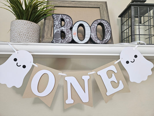 One Ghost Highchair banner-Spooky One Birthday banner-Spooky 1st birthday banner-Ghost Banner-Cute ghost banner