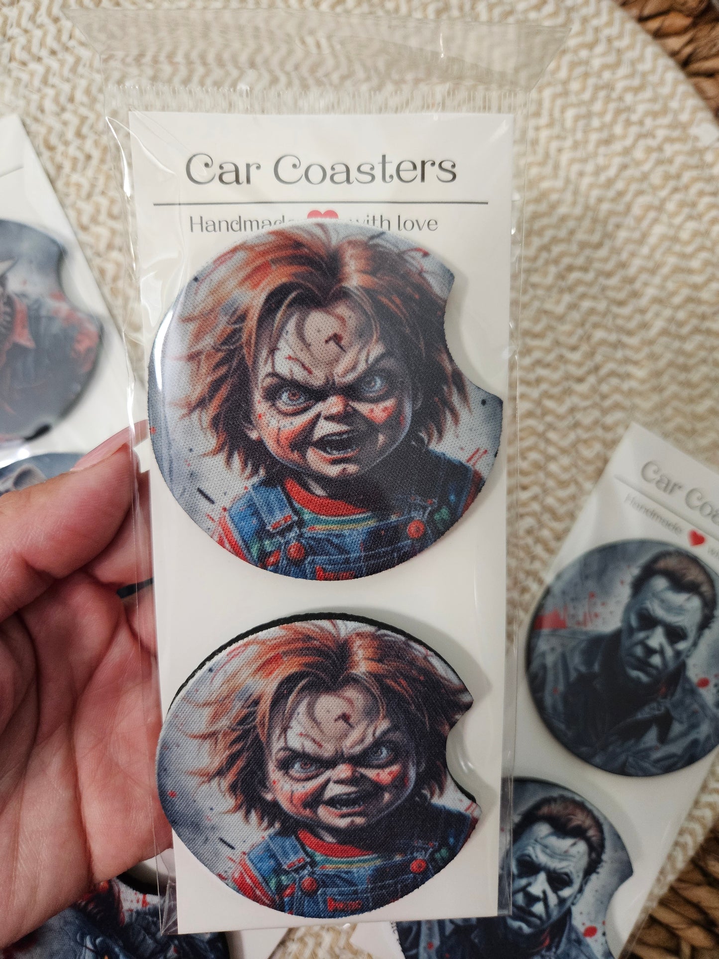 Halloween Horror Car coasters-Spooky Halloween car coasters-Chucky car coasters-Freddy K car coasters-Scary clown car coasters