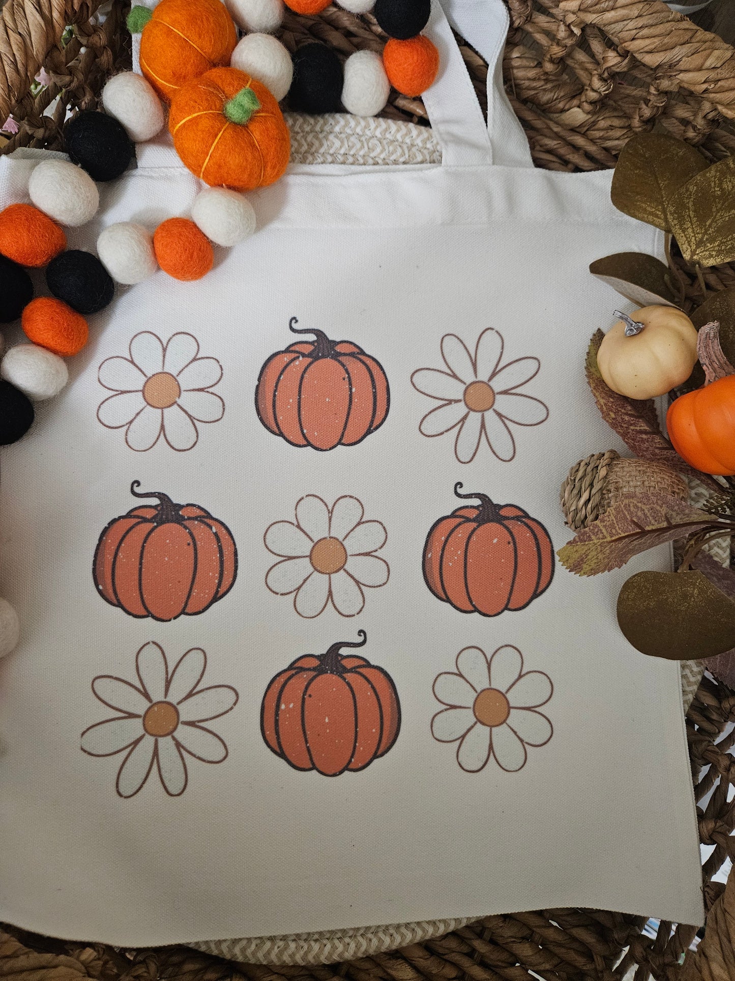 Fall Pumpkin Autumn tote bags-Coquette Pumpkin tote-Fall basics tote-Hello Pumpkin tote-Retro Pumpkin daisy tote-Cute Fall Autumn Tote bags