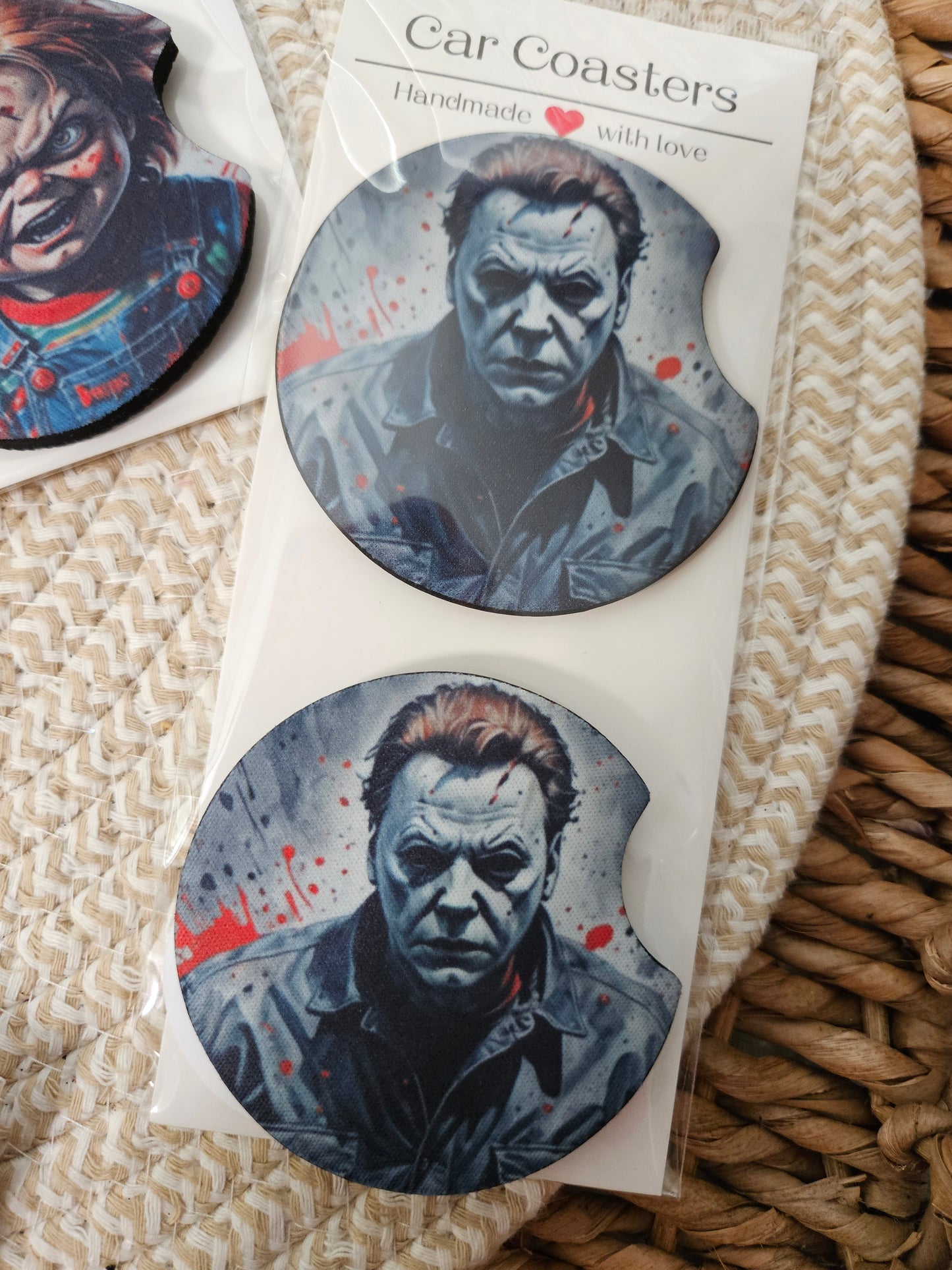 Halloween Horror Car coasters-Spooky Halloween car coasters-Chucky car coasters-Freddy K car coasters-Scary clown car coasters