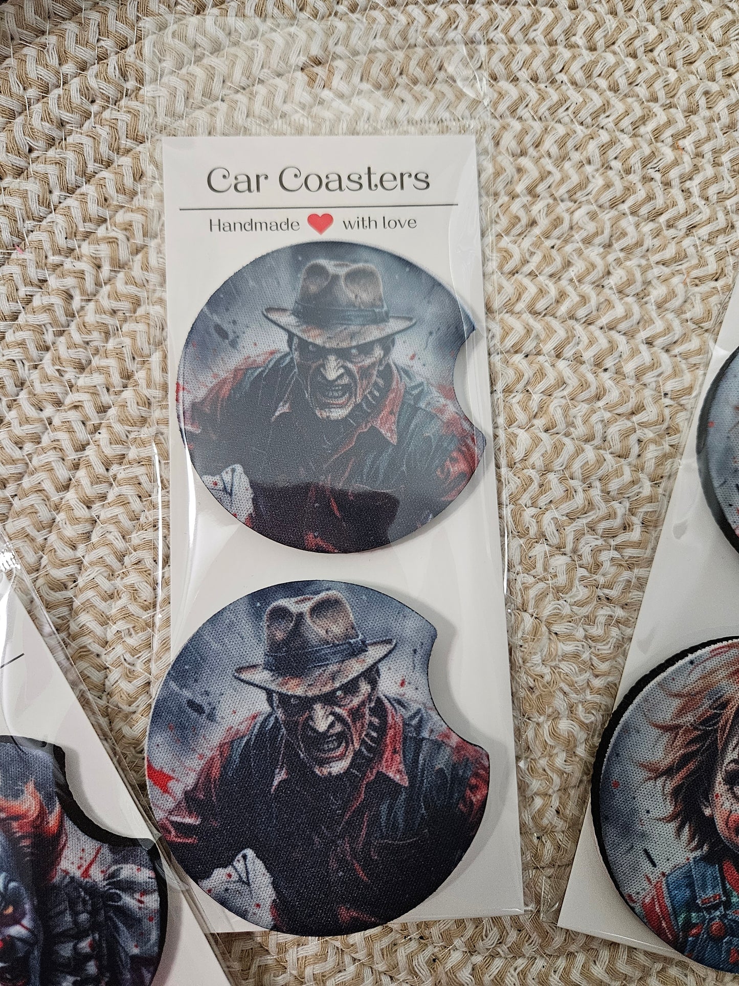 Halloween Horror Car coasters-Spooky Halloween car coasters-Chucky car coasters-Freddy K car coasters-Scary clown car coasters