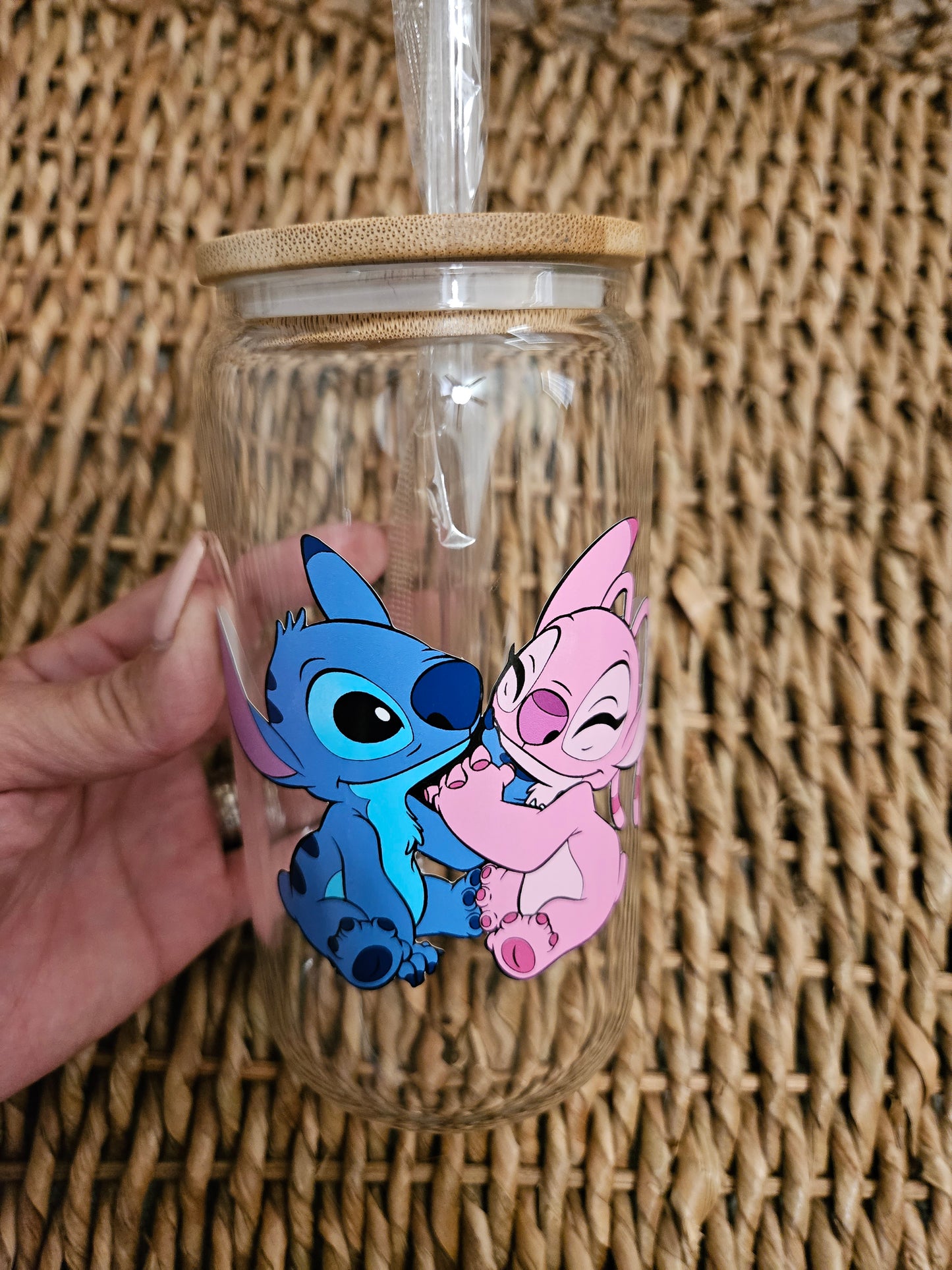 Stitch Libbey Glass Can-Stitch Glass Can-Stitch moody iced coffee glass-Stitch Glass-Stitch Fan-Stitch and Angel cup-Angel glass cup