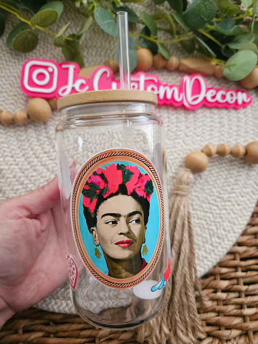 Frida Kahlo libbey glass-Frida Kahlo iced coffee glass cup