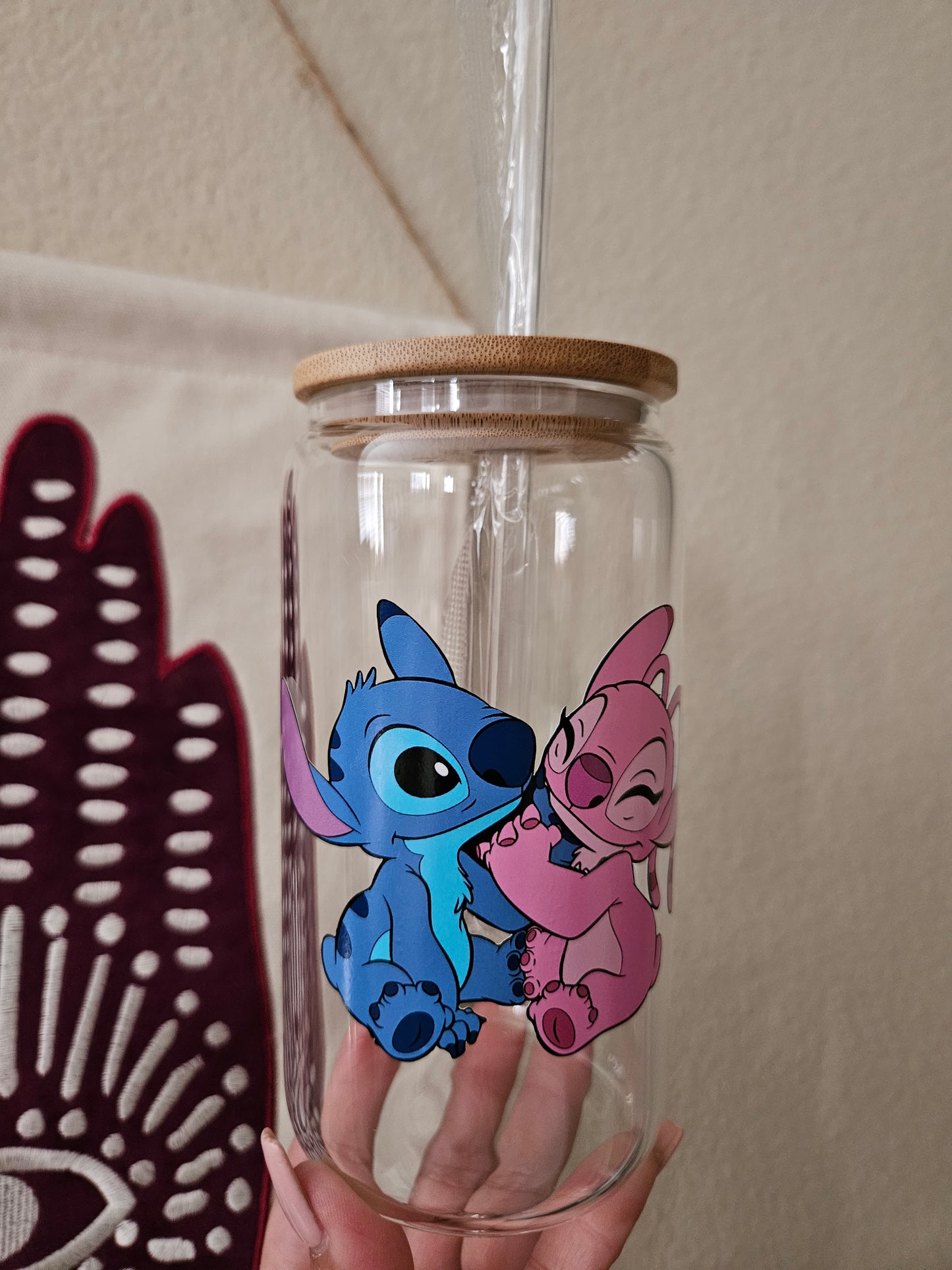 Stitch Libbey Glass Can-Stitch Glass Can-Stitch moody iced coffee glass-Stitch Glass-Stitch Fan-Stitch and Angel cup-Angel glass cup