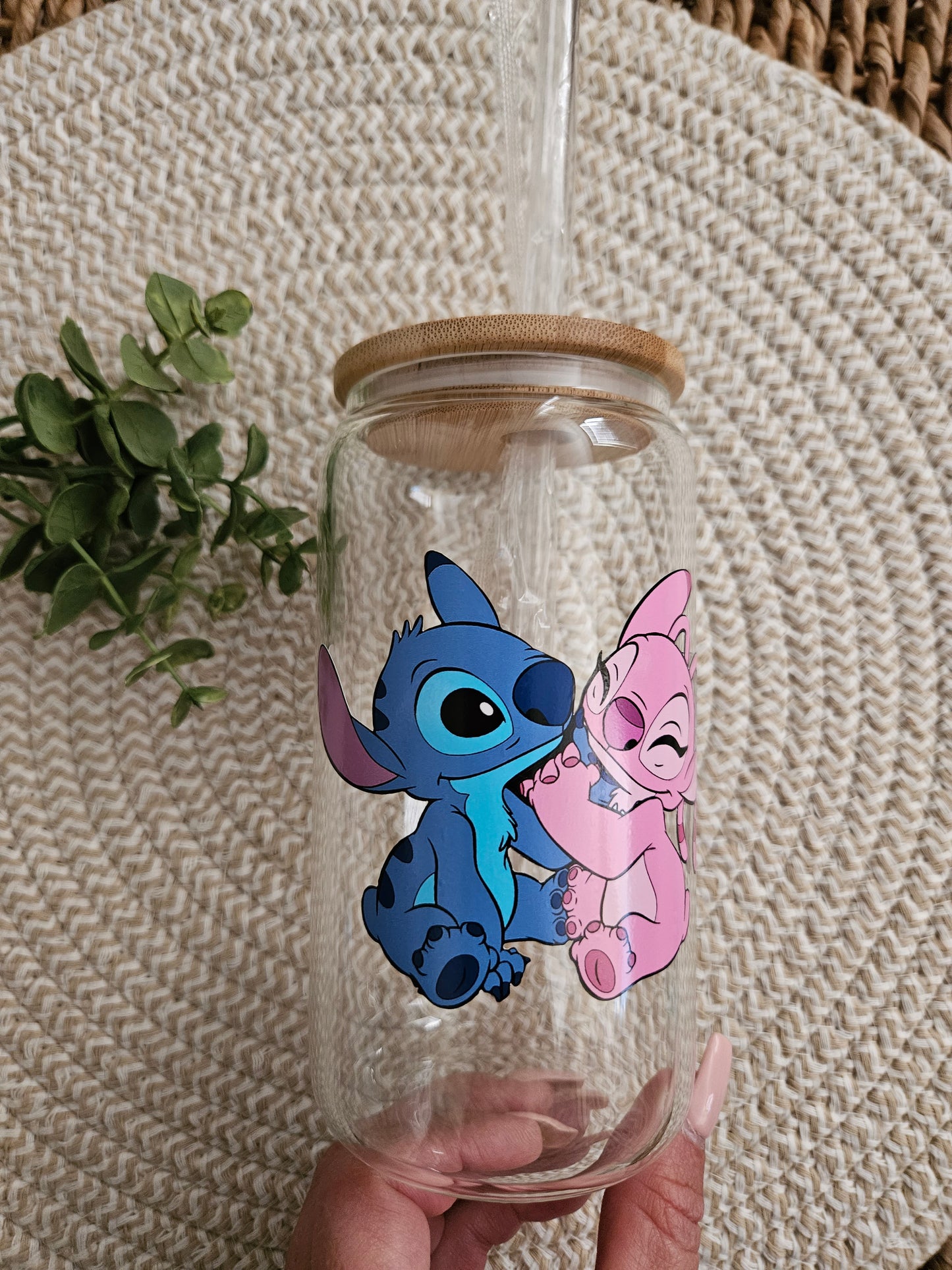 Stitch Libbey Glass Can-Stitch Glass Can-Stitch moody iced coffee glass-Stitch Glass-Stitch Fan-Stitch and Angel cup-Angel glass cup