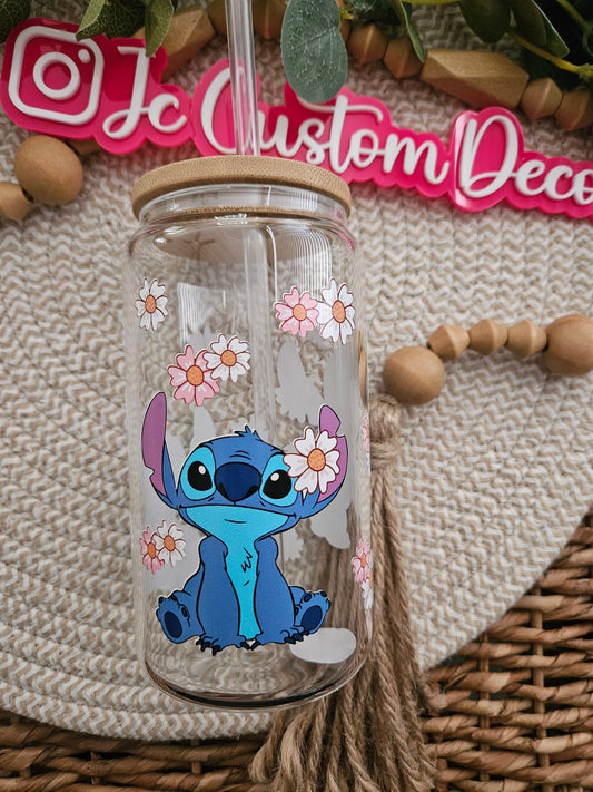 Spring Flower Stitch Glass can-Stitch Spring cute Flower iced coffee glass-Spring Stitch Glass cup