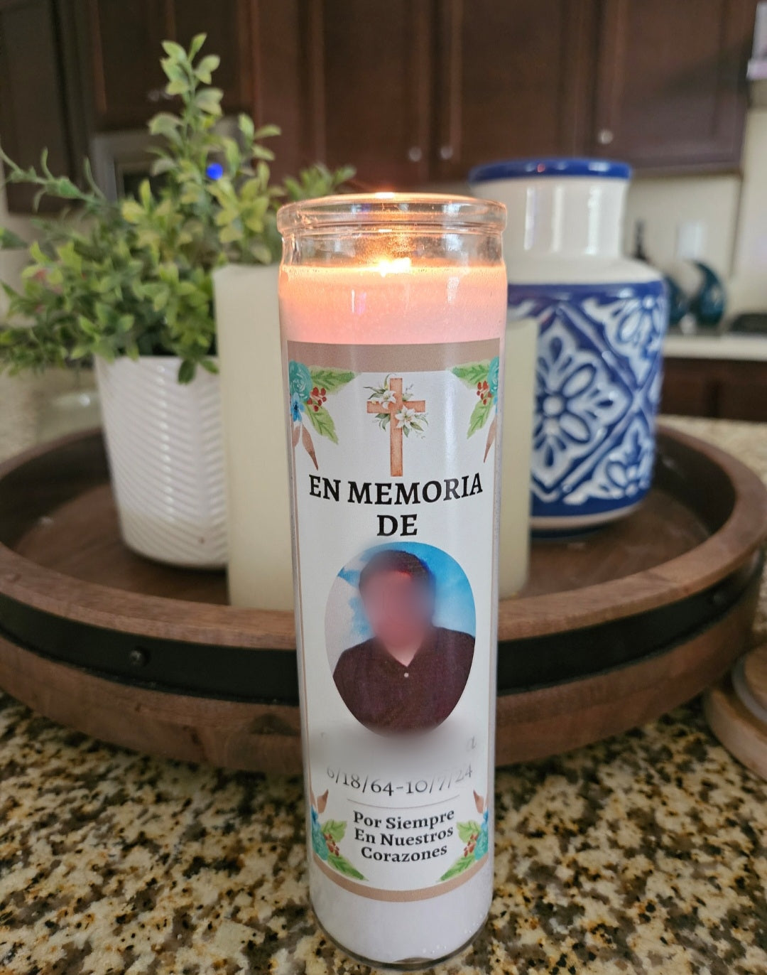 Memorial Rememberance Cylinder candle-In loving memory photo candle-Prayer memorial candle-Funeral Services candle