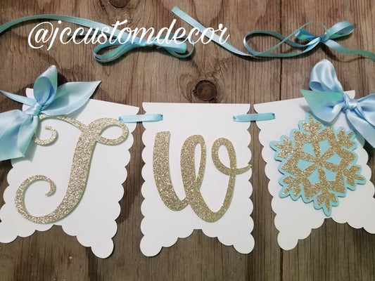 Two Snowflake banner-Snowflake highchair banner-snowflake banner-Two winter snowflake banner-Snowflake theme banner-Winter Onederland banner