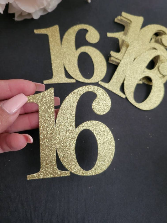 16th confetti tags-16 glitter tags-16th birthday confetti-16 table confetti-number age table decor-Number confetti-Sweet 16 number tags-16