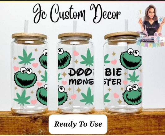 Doobie Monster Libbey Beer Can glass-Funny Weed Libbey Glass-Weed Stoner Iced coffee glass-Stoner Libbey Can Glass-Stoner High Iced coffee