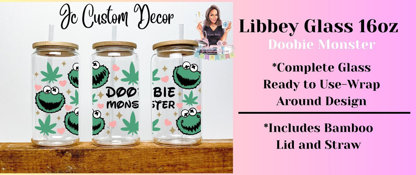 Doobie Monster Libbey Beer Can glass-Funny Weed Libbey Glass-Weed Stoner Iced coffee glass-Stoner Libbey Can Glass-Stoner High Iced coffee